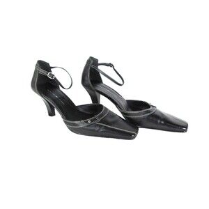 Bandolino BDPALELLA Black Leather Square Toe Shoe 3" Heel 7M Ankle Strap 364